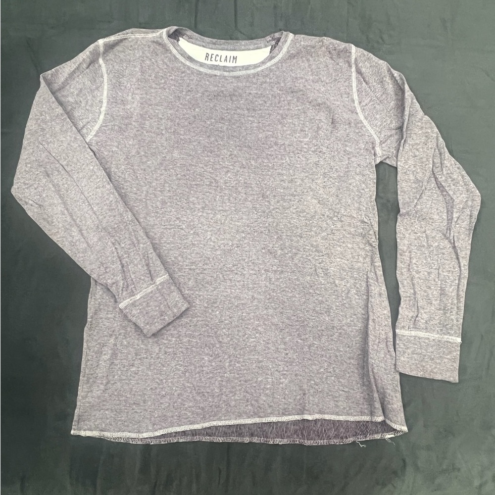 Reclaim raw edge hem long sleeve tee shirt.